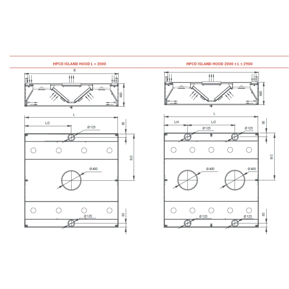 Островная вытяжка с подачей воздуха HPCD 2000