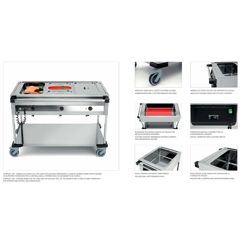 ТЕЛЕЖКА-МАРМИТ ИЗ НЕРЖАВЕЮЩЕЙ СТАЛИ С ПЕРЕДНИМИ ПАНЕЛЯМИ УПРАВЛЕНИЯ COMPASS 2 F SEP