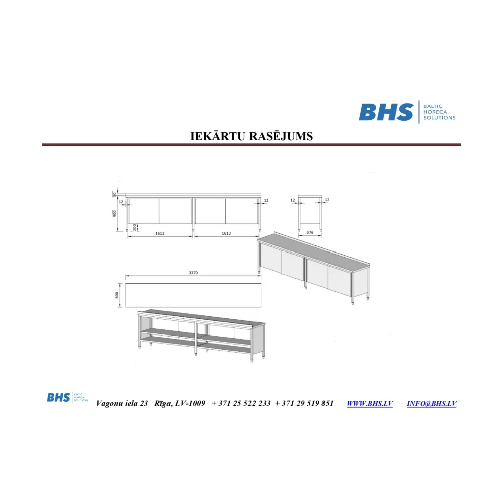 Стол из нержавеющей стали с раздвижными дверцами