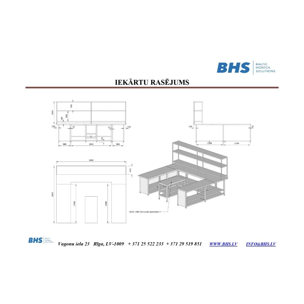 Стол П-образной формы из нержавеющей стали с полкой и системой полок