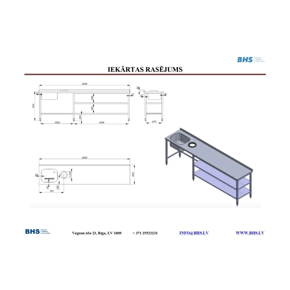Рабочий стол с раковиной и 2 полками NN43