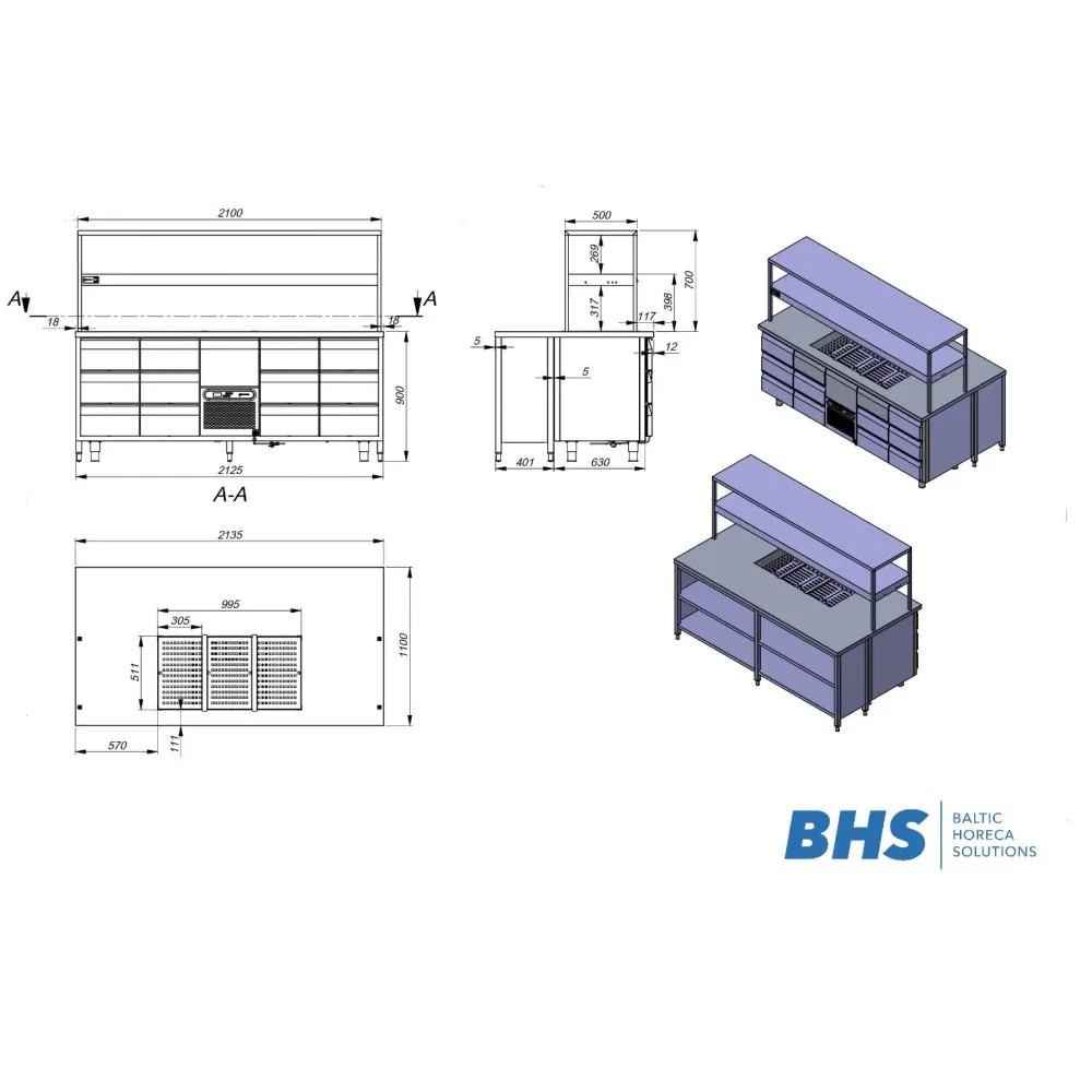 Сервировочный стол с холодильником и холодным мармитом