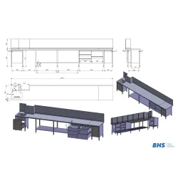 Рабочий стол с раковиной , полкой и выдвижными ящиками NN151
