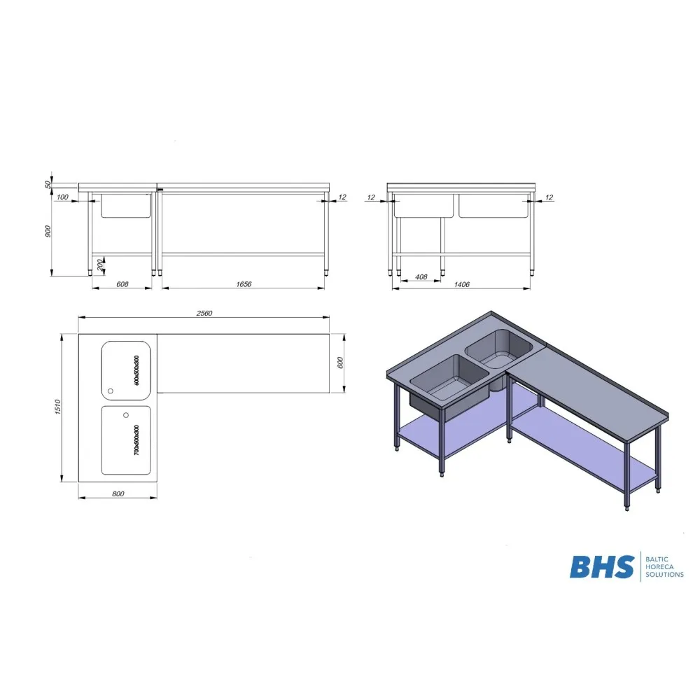 Стол с 2 раковинами и полкой NN86