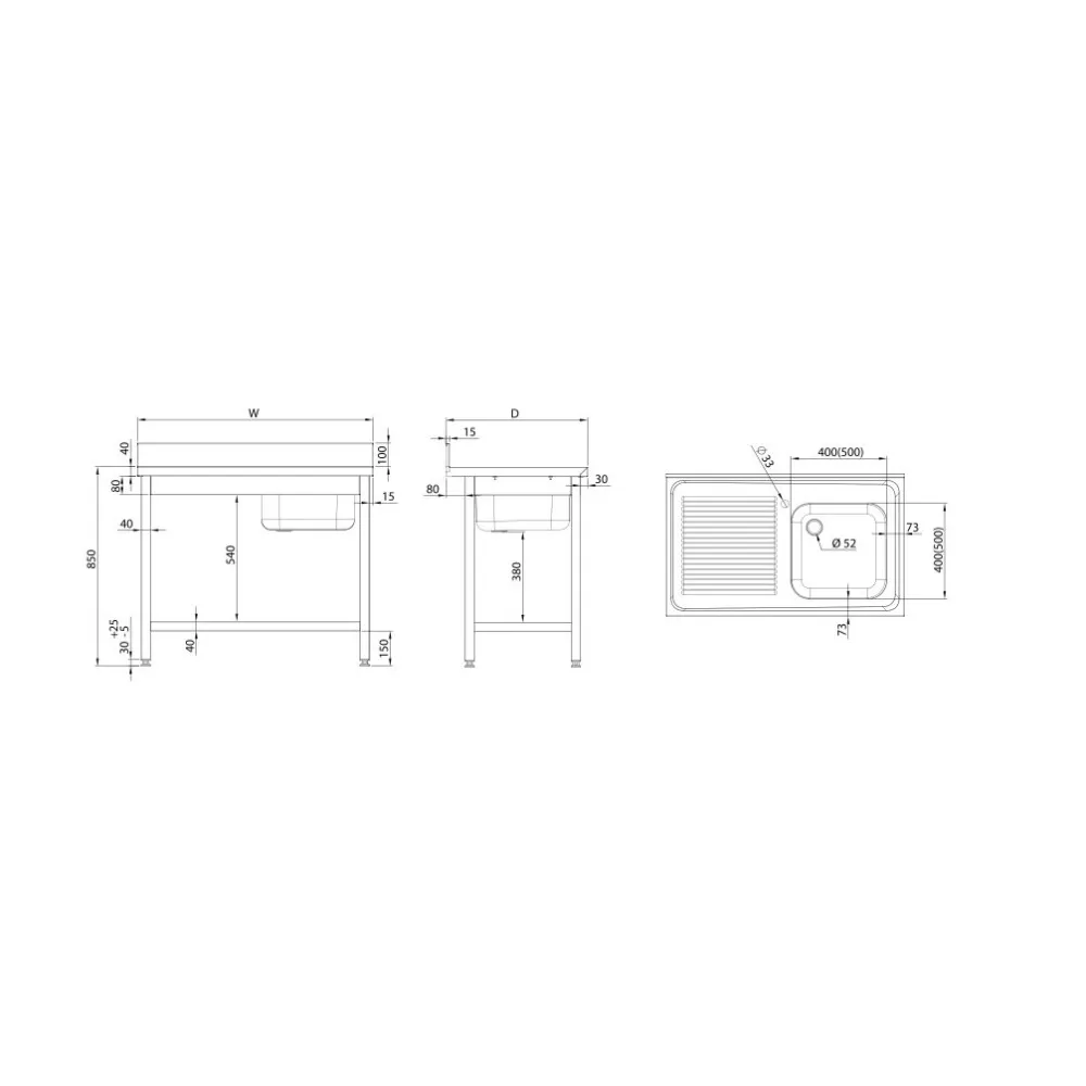 Стол с полкой и раковиной из нержавеющей стали 1400x700 mm