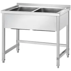GREDIL стол из нержавеющей стали с двумя мойками без полки 1000 × 600 × 850 мм