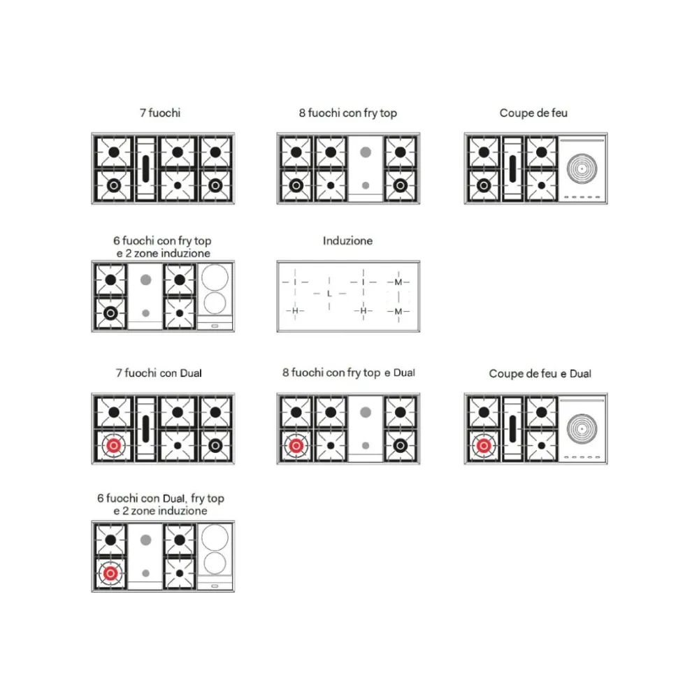 Плита с духовкой Professional Plus 120 см P12FIWE3 6 конфорок с жарочной поверхностью и 2 индукционные зоны