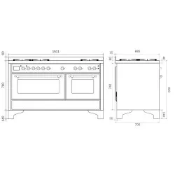 Плита с духовкой Ilve Majestic M15FSDNE3 150 см 5 конфорок +1 расширенная зона приготовления +двойная жарочная поверхность