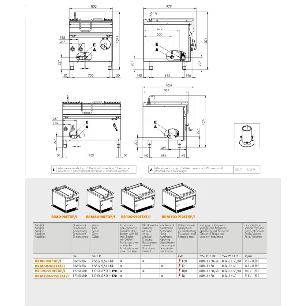 Электрическая сковорода для жарки с мануальным наклоном  80l  BR80-98ETXF/I