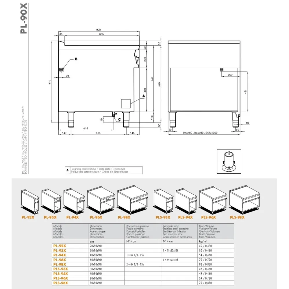 Столешница на тумбе с ящиком PL-96X