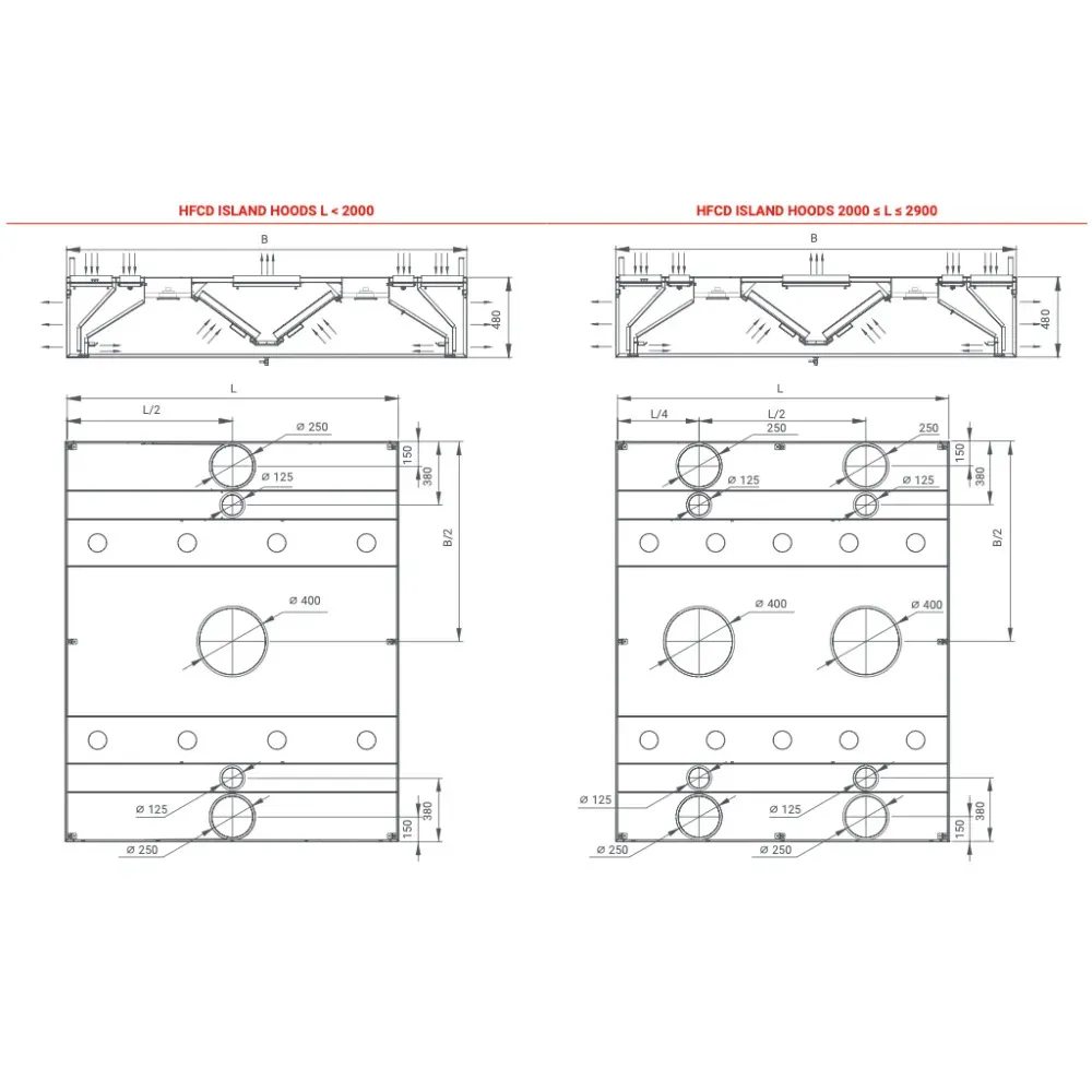 Островной вытяжной зонт с воздушной завесой и подводом воздуха HFCD 2100