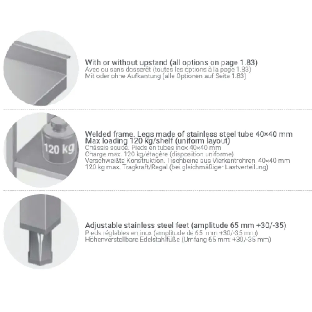 Металлический стол с двумя полками 1000
