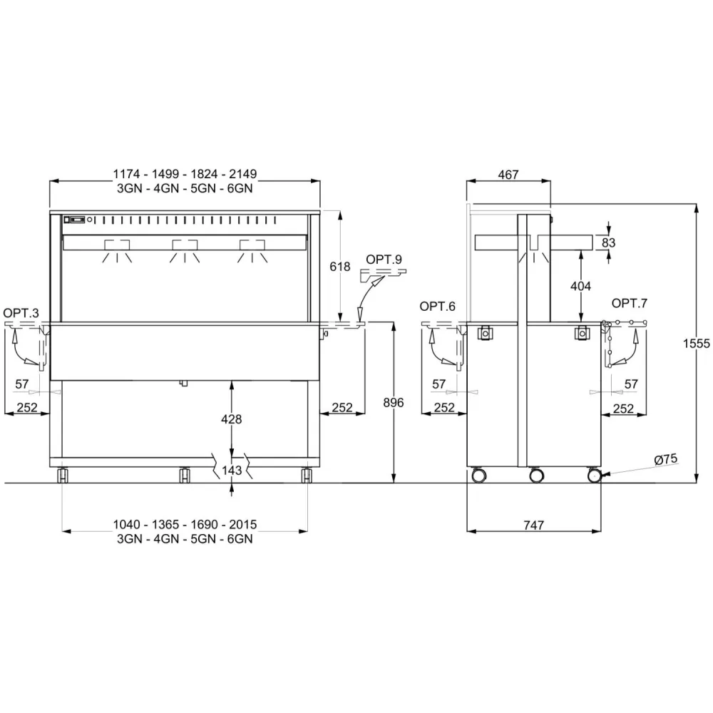 ГОРЯЧИЙ БУФЕТ С ГАЛОГЕННЫМИ ЛАМПАМИ ATHENA 5 BM/HALO W