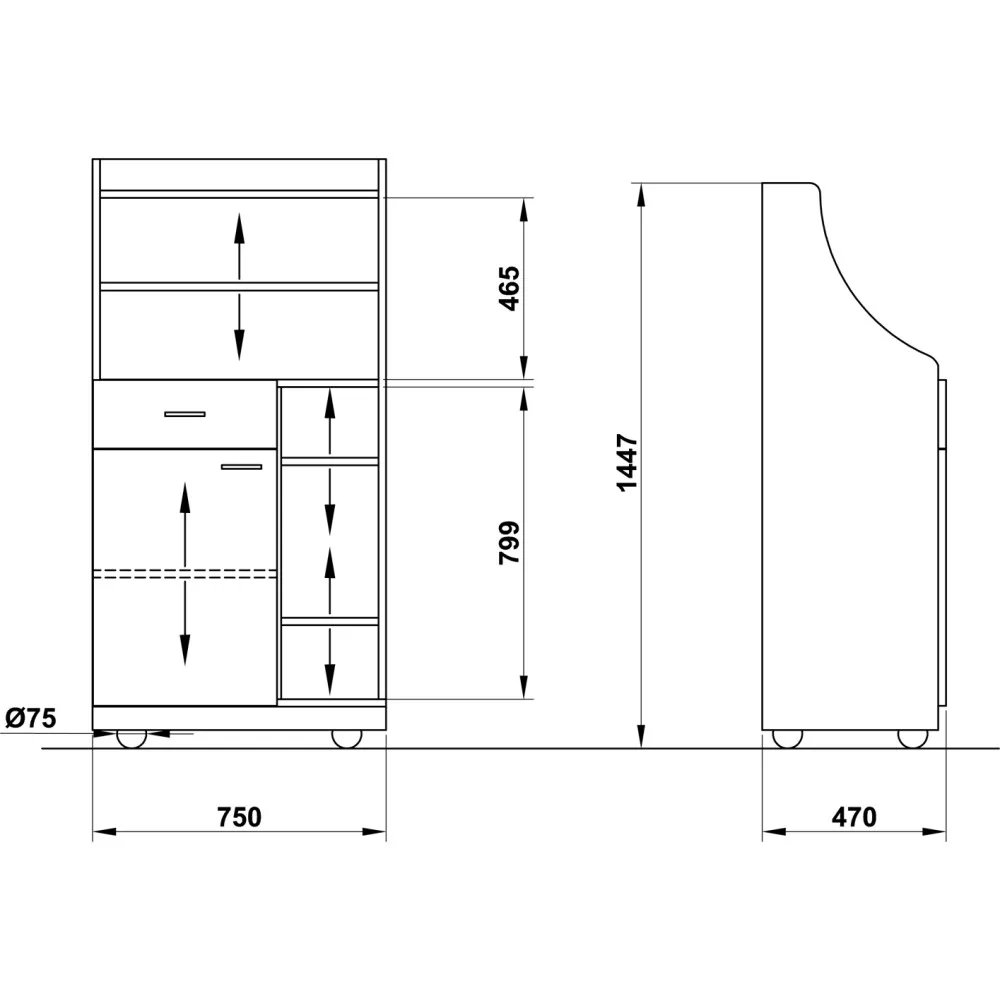 СТАНЦИЯ ДЛЯ ОФИЦИАНТА НА КОЛЕСИКАХ PERSEO 75