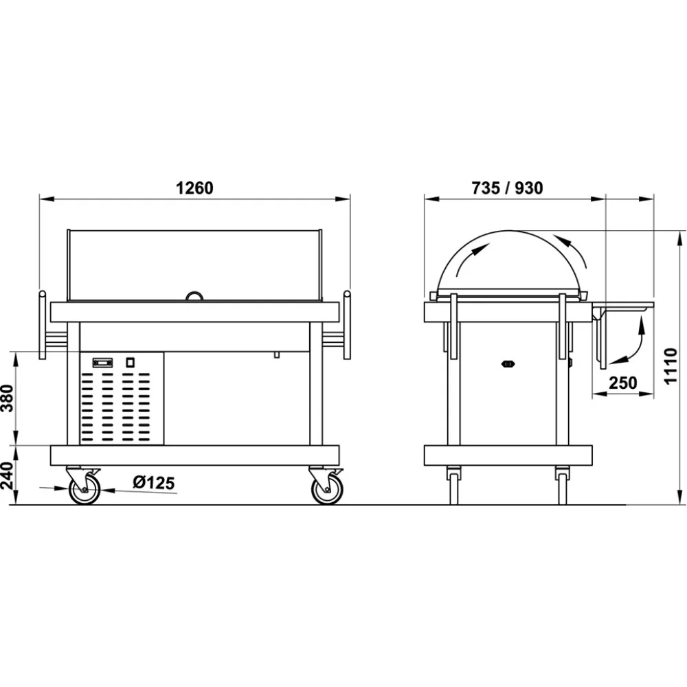 ТЕЛЕЖКА ДЛЯ ОБСЛУЖИВАНИЯ С ХОЛОДИЛЬНОЙ ВИТРИНОЙ ARTEMIDE REF 3/1