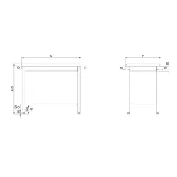 Центральный стол из нержавеющей стали с полкой 600