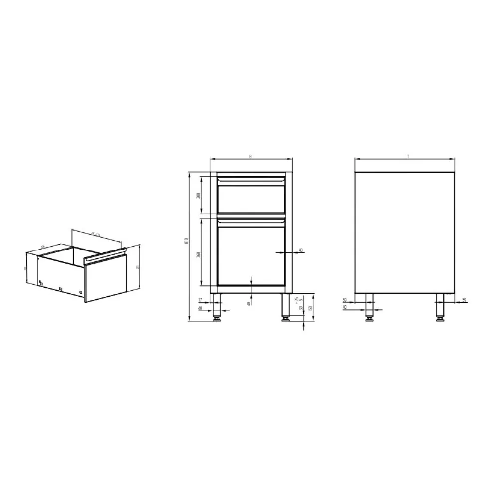 Шкаф  с 2 ящиками H-810 mm