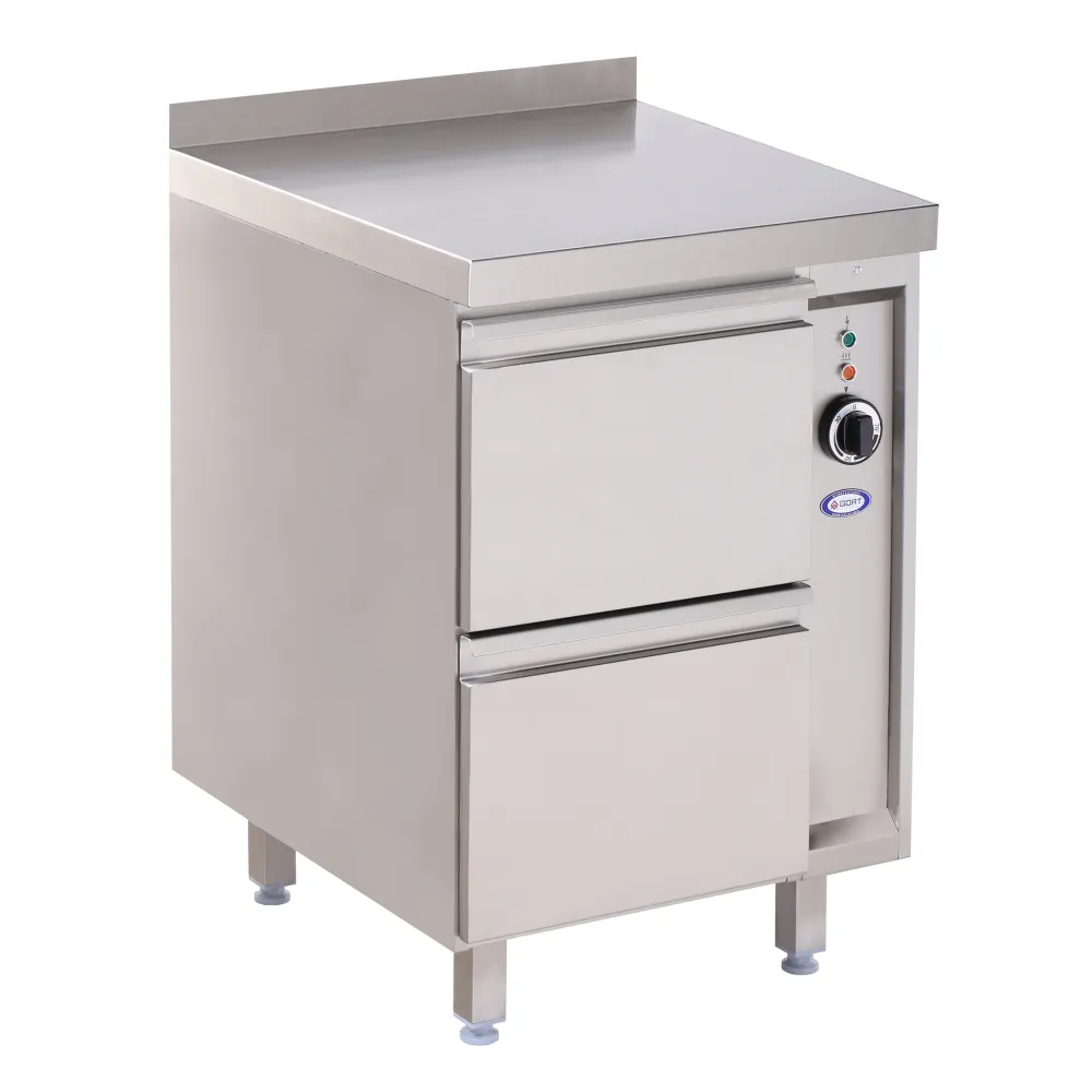 Стол с теплым шкафом с выдвижными полками 550 x 700 mm