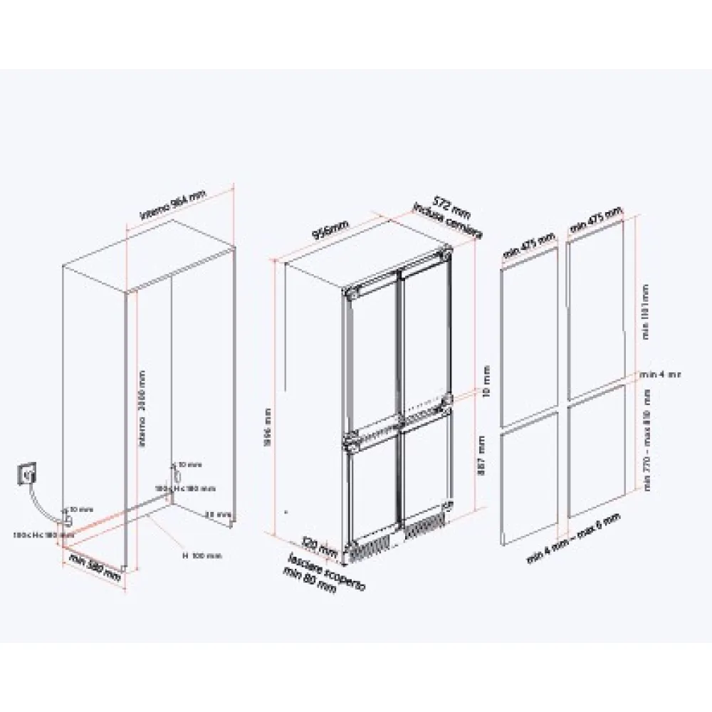 Четырехдверный встраиваемый холодильник с панелью R96BICD