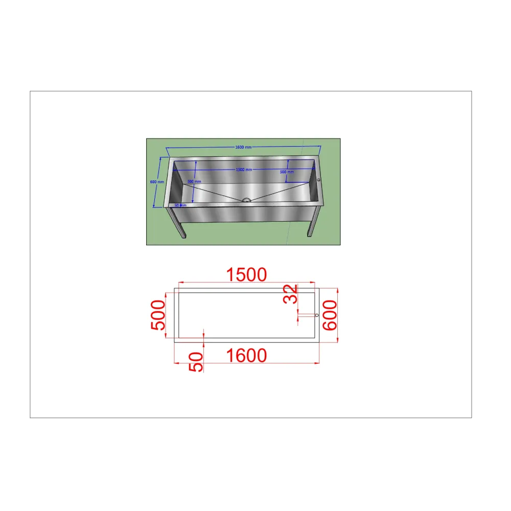 Отдельно стоящая ванна из нержавеющей стали 1600 mm