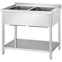 GREDIL стол из нержавеющей стали с двумя раковинами и полкой, 1000 × 700 × 850 мм