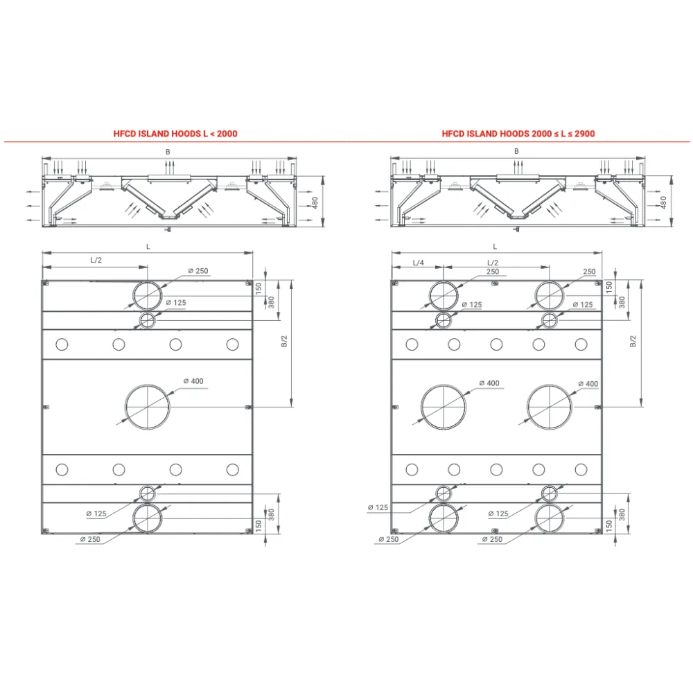 Островной вытяжной зонт с воздушной завесой и подводом воздуха HFCD 1400