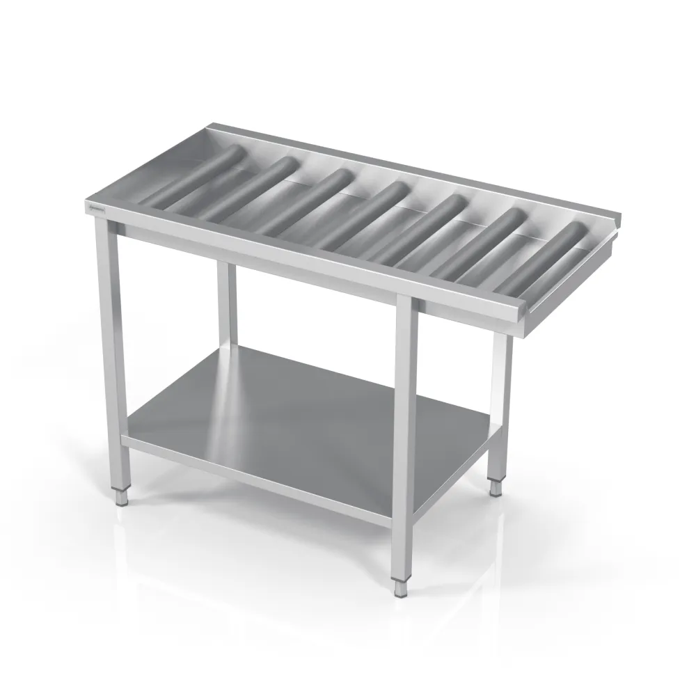 Стол к посудомойке с длинными роликами и полкой 1000