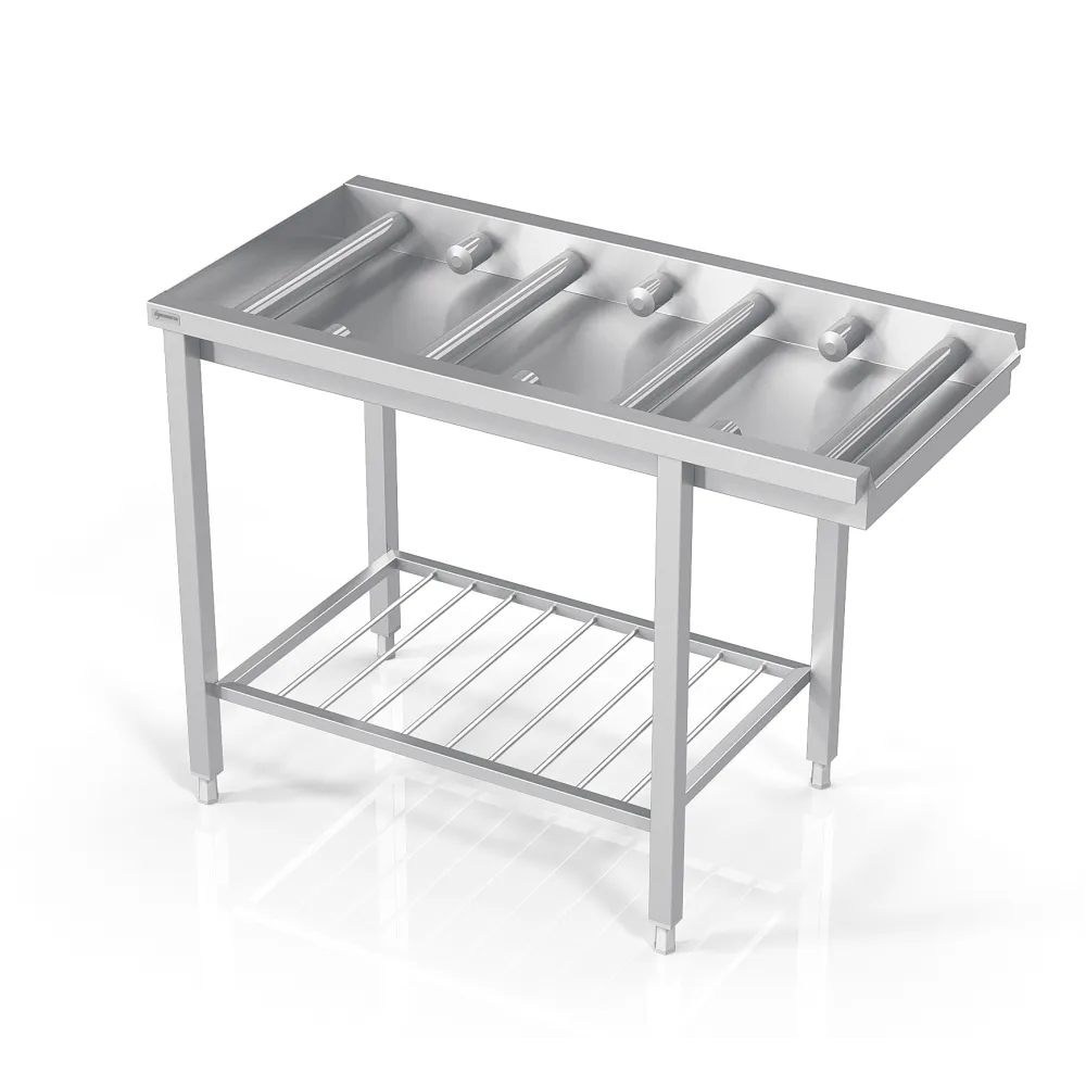 Стол к посудомойке с короткими и длинными роликами и полкой-решеткой 2400
