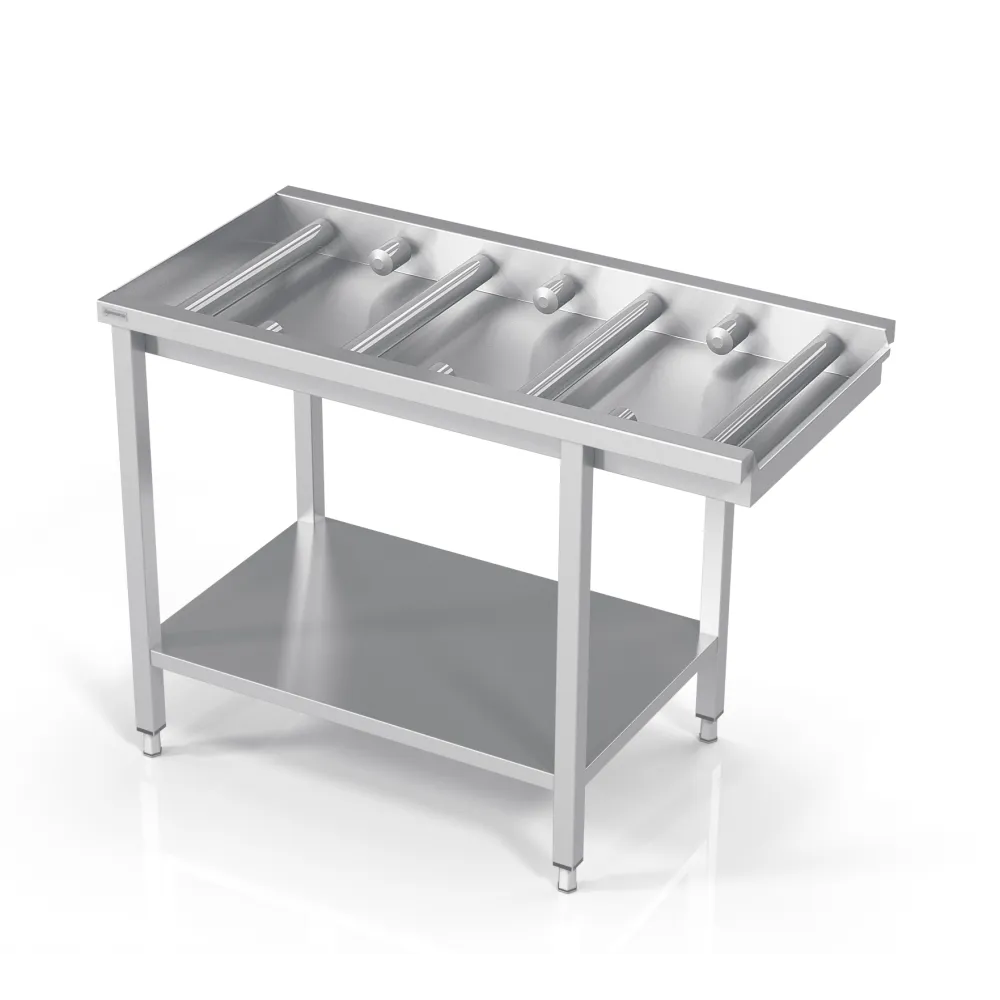 Стол к посудомойке с короткими и длинными роликами и полкой 2700