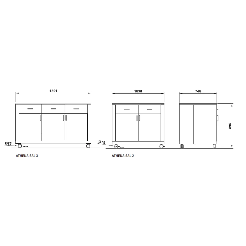 НЕЙТРАЛЬНЫЙ МОДУЛЬ С ДВЕРЦАМИ И ЯЩИКАМИ ATHENA SAL 3