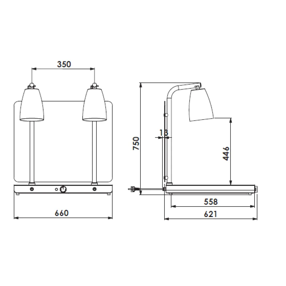 ПОВЕРХНОСТЬ НАГРЕВА С 2 ИНФРАКРАСНЫМИ ЛАМПАМИ HELIOS 2/1 FIX P1