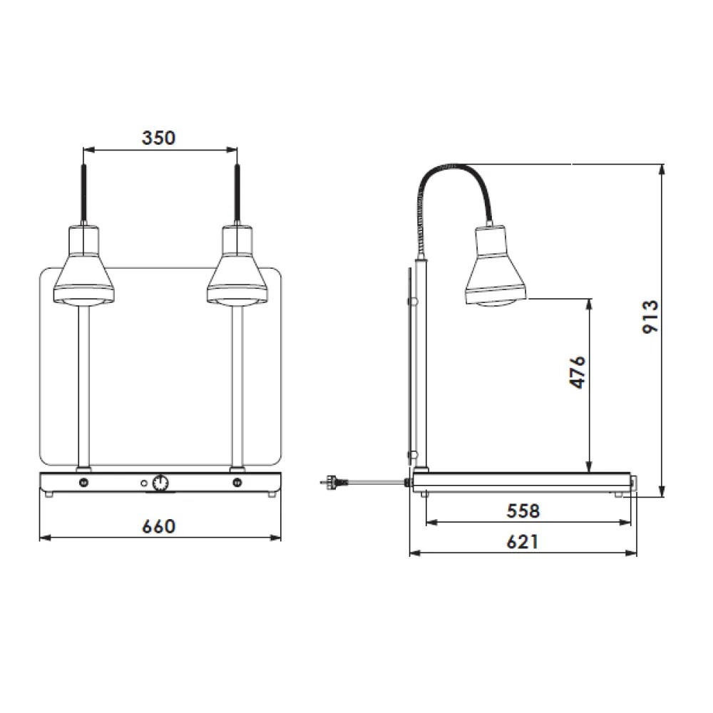 ПОВЕРХНОСТЬ НАГРЕВА С 2 ГИБКИМИ ИНФРАКРАСНЫМИ ЛАМПАМИ HELIOS 2/1 FLEX P1
