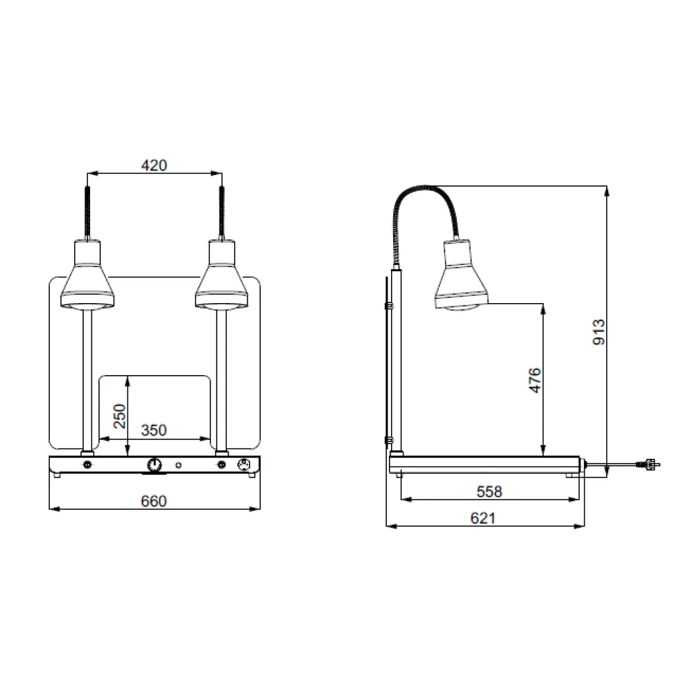 НАГРЕВАТЕЛЬНАЯ ПОВЕРХНОСТЬ С 2 ГИБКИМИ ИНФРАКРАСНЫМИ ЛАМПАМИ HELIOS 2/1 PASS FLEX P2