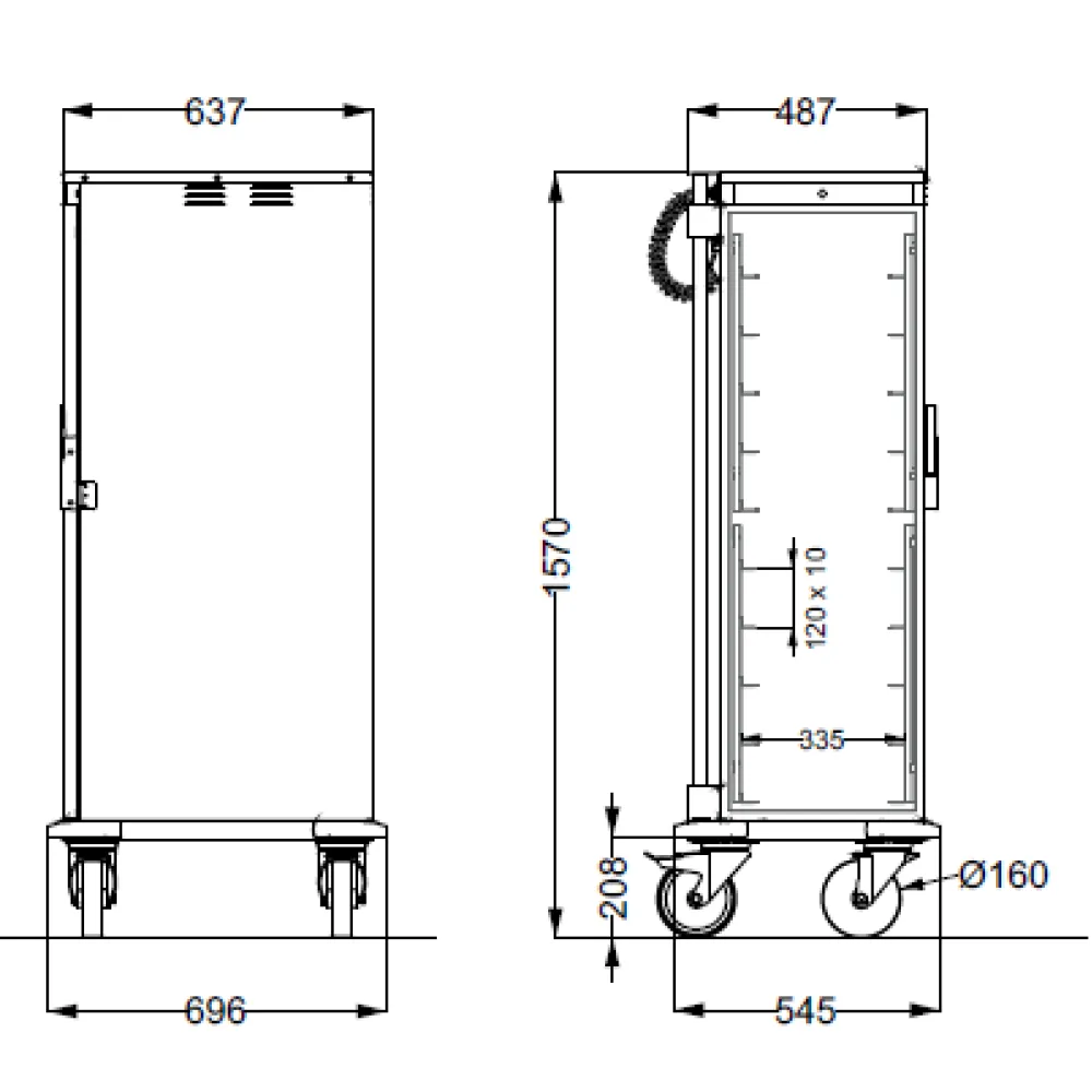 ГОРЯЧИЙ ШКАФ ИЗ НЕРЖАВЕЮЩЕЙ СТАЛИ НА КОЛЕСАХ THERMOVEGA 1 Л10