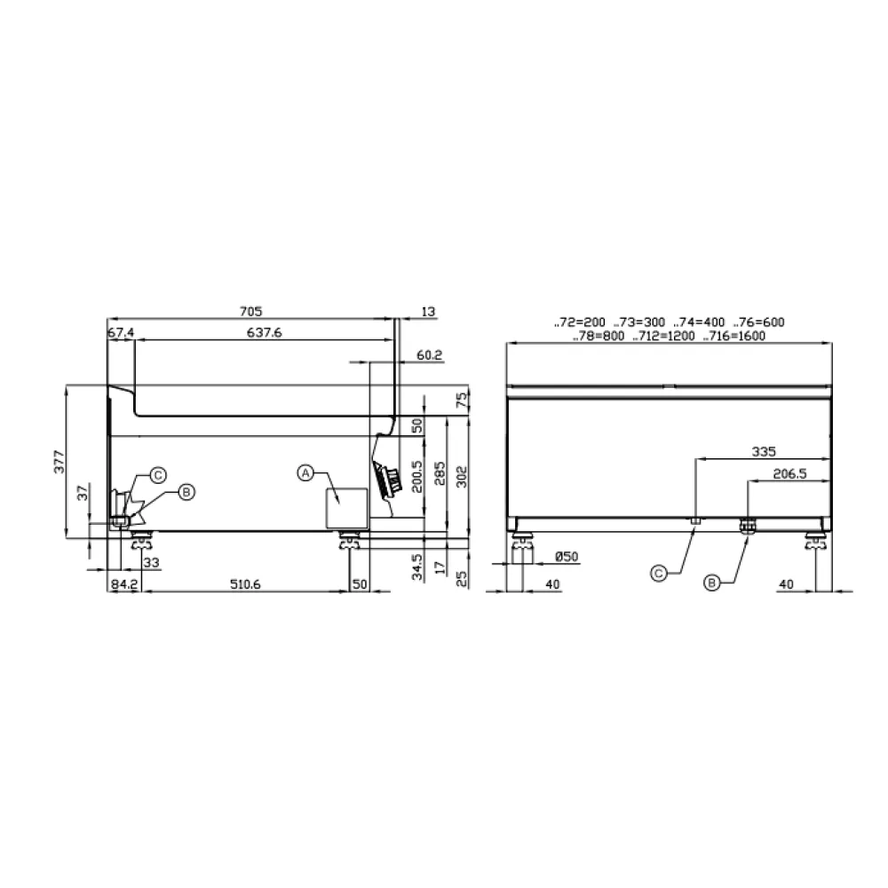 Газовая жарочная поверхность, 1/2 рифлёная 70 FTLRT-76G (18230652)